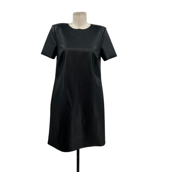 Wolford Vegan‎ Dress Shift Short Sleeve Faux Leather Black Size 40 US 10 - Picture 2 of 15